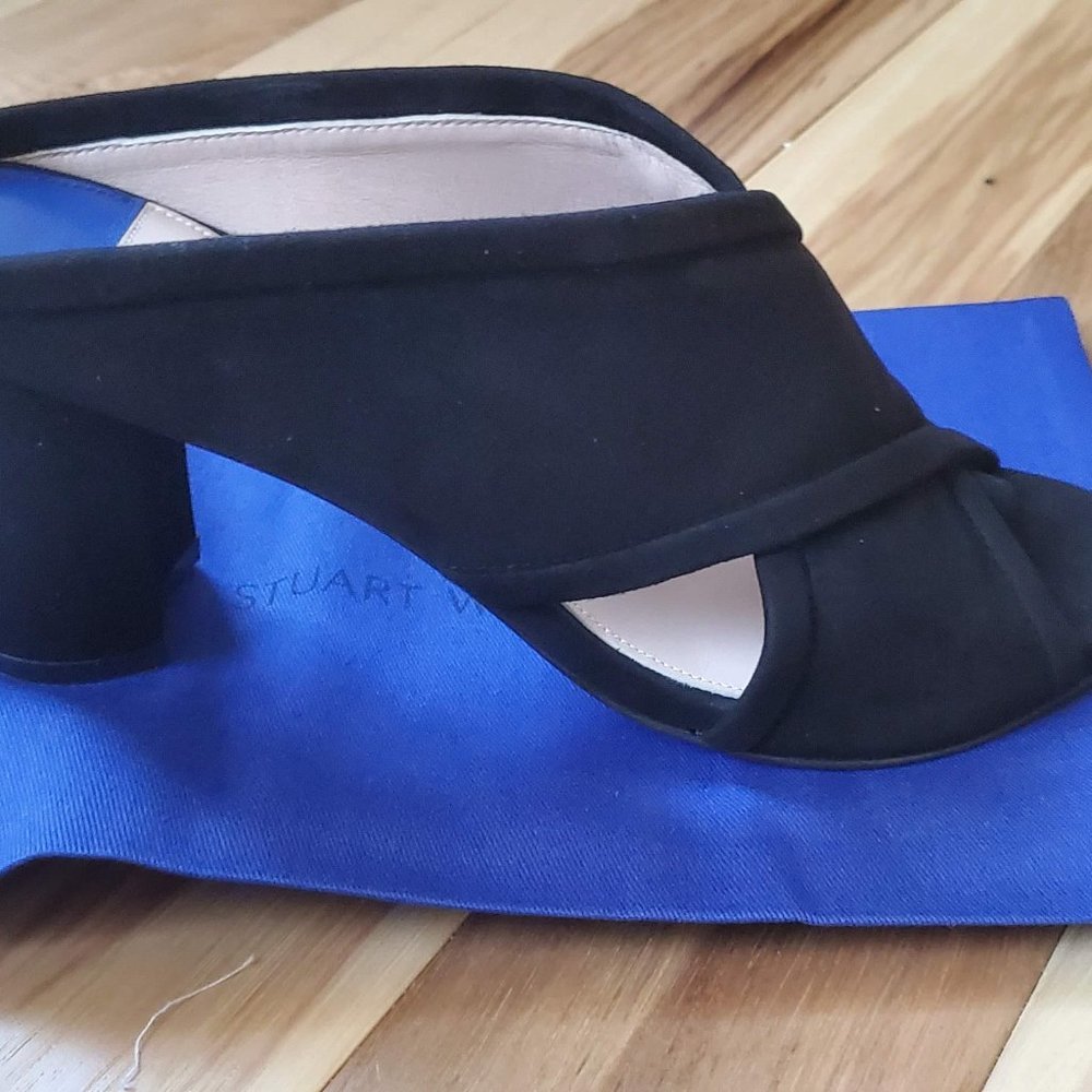 Stuart Weitzman | Sam 75 Slide Sandals Black Suede NIB